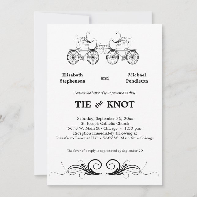 Elegante invitación a bodas de bicicleta antigua (Anverso)