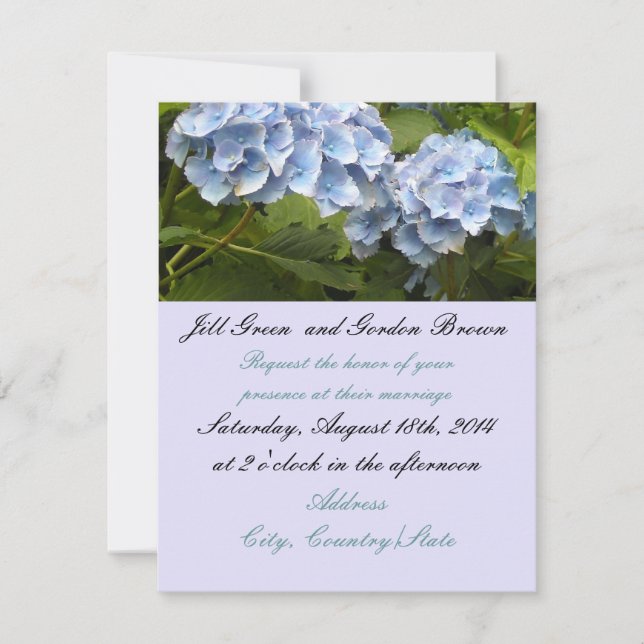 Elegante invitación a bodas de hidrangea azul (Anverso)