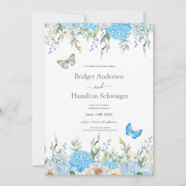 Elegante invitación a bodas de hidrangea azul