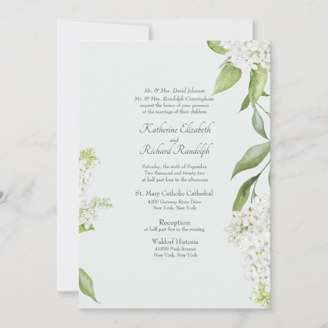 Elegante invitación a bodas de hidrangea blanca (Anverso)