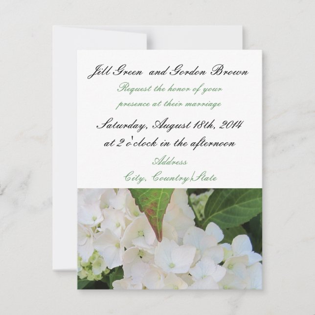 Elegante invitación a bodas de hidrangea blanca (Anverso)