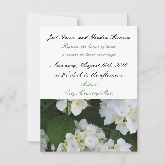 Elegante invitación a bodas de hidrangea blanca (Anverso)