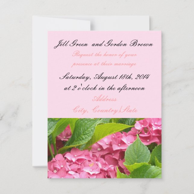 Elegante invitación a bodas de hidrangea rosada (Anverso)