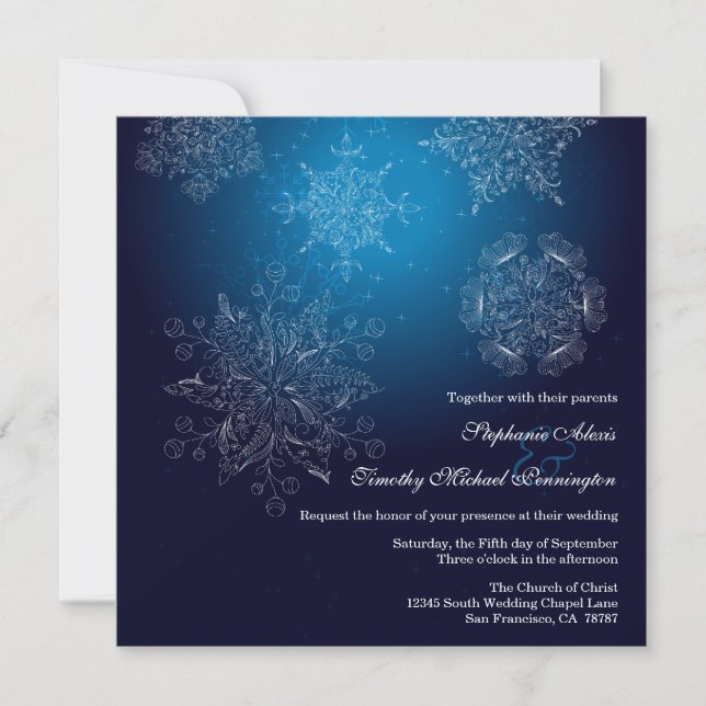Elegante invitación a bodas de invierno de la mari (Anverso)