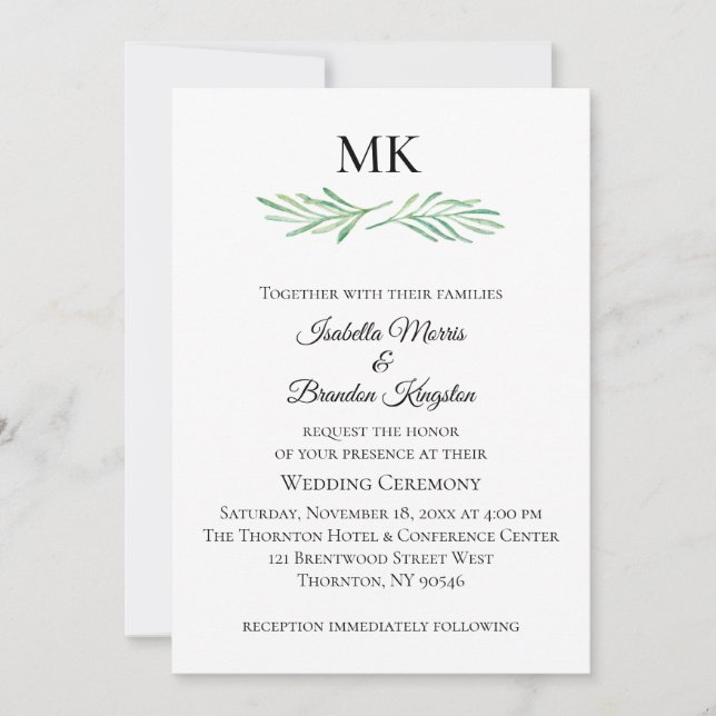 Elegante invitación a bodas de monograma (Anverso)