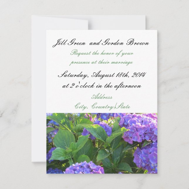 Elegante invitación a bodas de púrpura hidránica (Anverso)