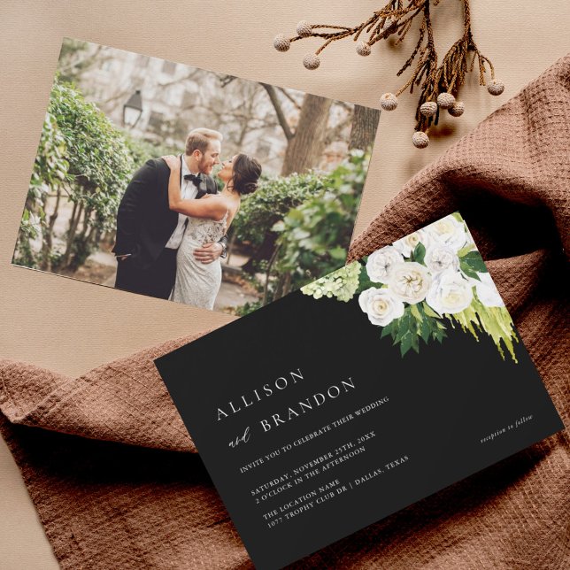 Elegante invitación a bodas de verde con foto (Subido por el creador)