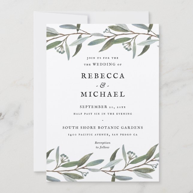 Elegante Invitación a bodas de verde Papel actuali (Anverso)