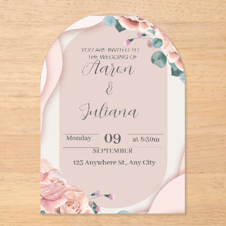 Elegante invitación a bodas en colores rosa con RO