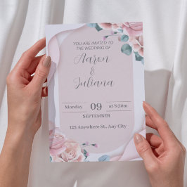 Elegante invitación a bodas en colores rosa con RO