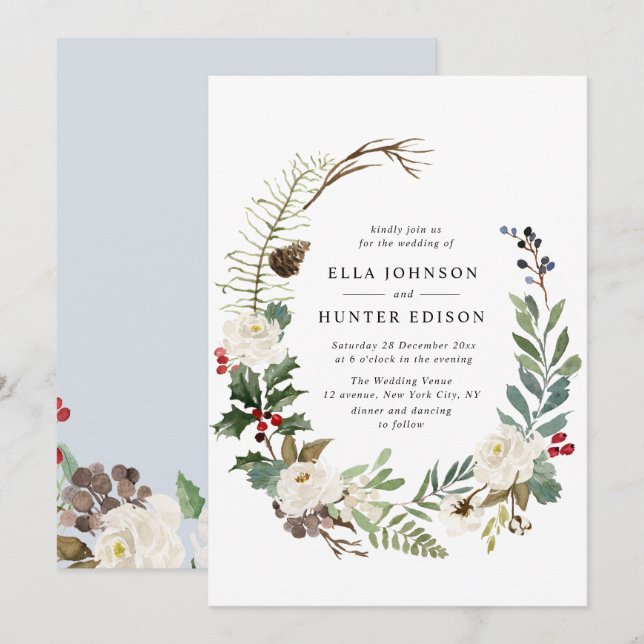 elegante invitación a bodas en invierno (Anverso / Reverso)