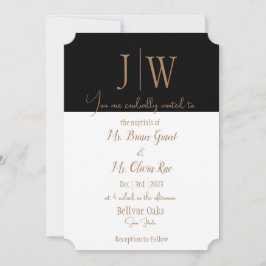 Elegante invitación a bodas en negro, blanco y oro