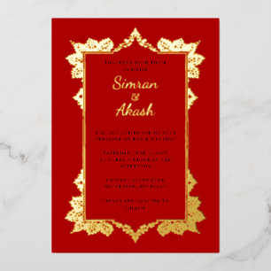 Elegante invitación a bodas indias de color rojo p