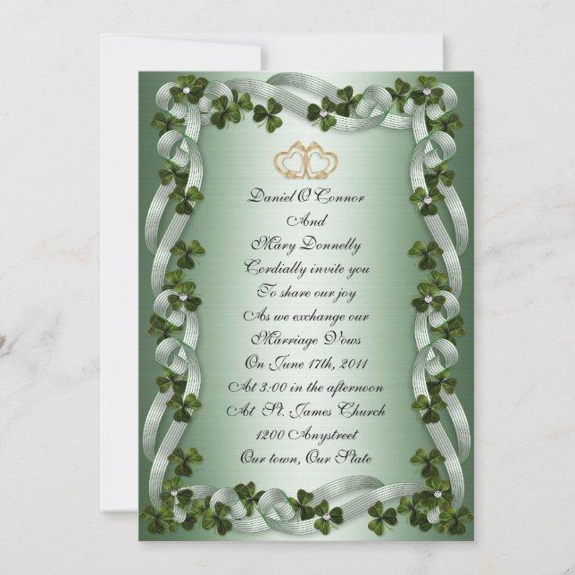 Elegante invitación a bodas irlandesas (Anverso)