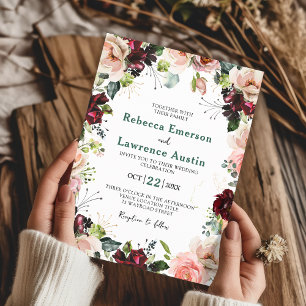 Elegante invitación a bodas rojas con color de agu