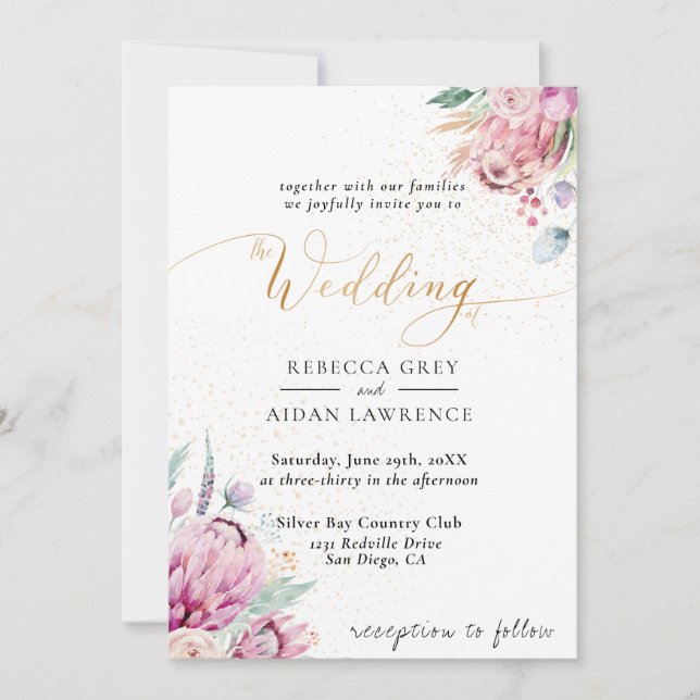 Elegante invitación a bodas rusticas florales (Anverso)