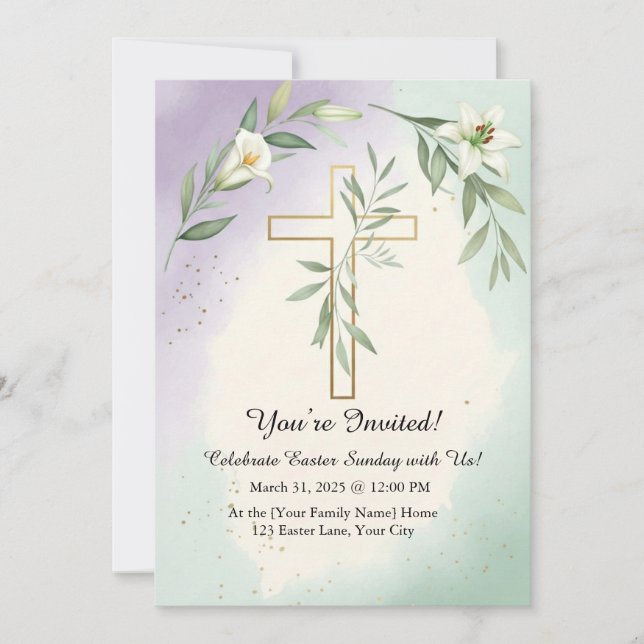 Elegante Invitación a Brunch de Pascua (Anverso)