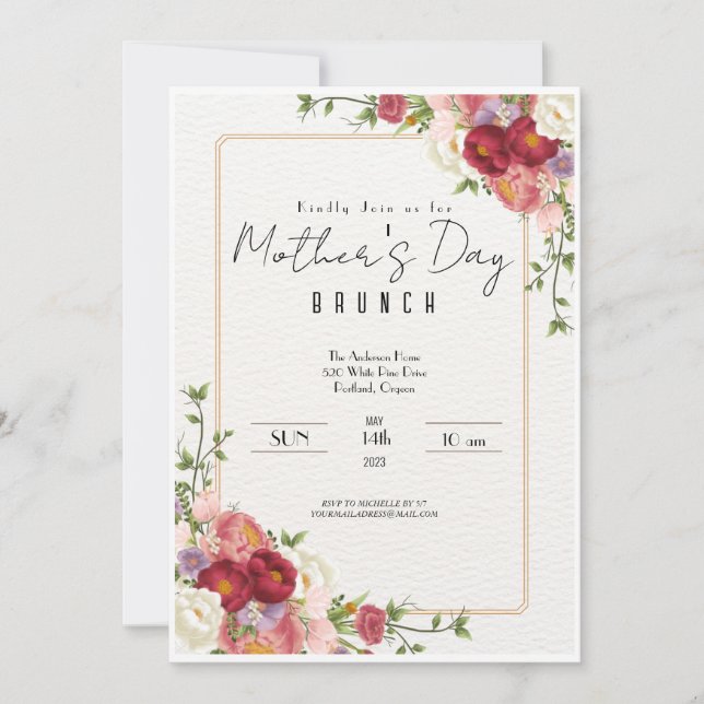 Elegante Invitación a Brunch del Día de la Madre F (Anverso)