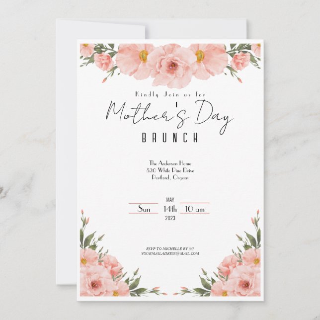 Elegante Invitación a Brunch del Día de la Madre F (Anverso)