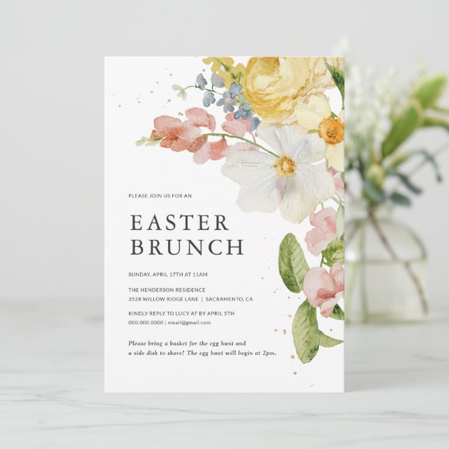 Elegante Invitación a Brunch Floral de Pascua (Anverso de pie)