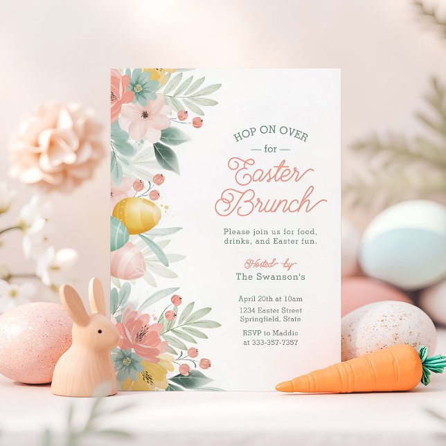 Elegante Invitación a Brunch Floral de Pascua (Elegant Watercolor Floral Easter Brunch Invitation)