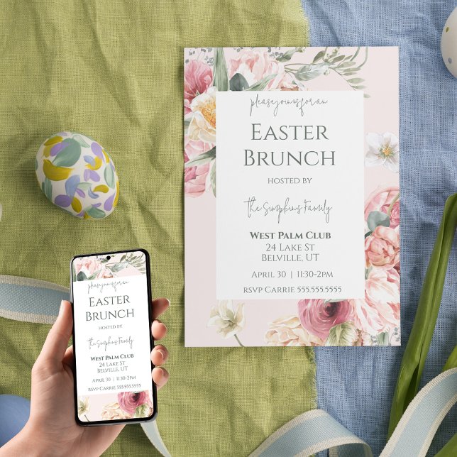 Elegante Invitación a Brunch Floral de Pascua (Elegant Watercolor Floral Easter Brunch Invitation
)