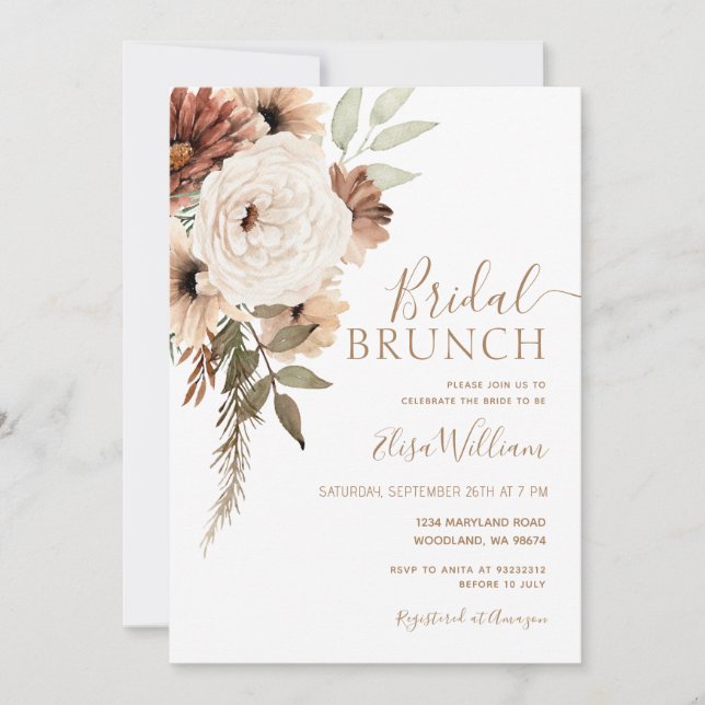 Elegante Invitación a Brunch nupcial (Anverso)