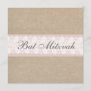 Elegante invitación a Burlap Bat Mitzvah con encaj