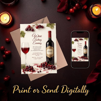 Elegante invitación a cata de vino con código QR
