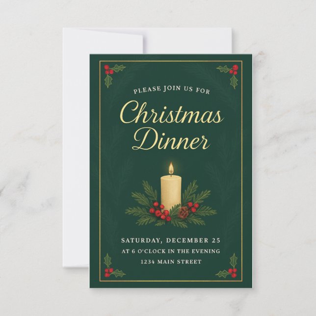 Elegante Invitación a Cena de Navidad (Anverso)