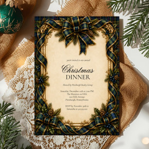 Elegante Invitación a Cena de Navidad con Lazo de