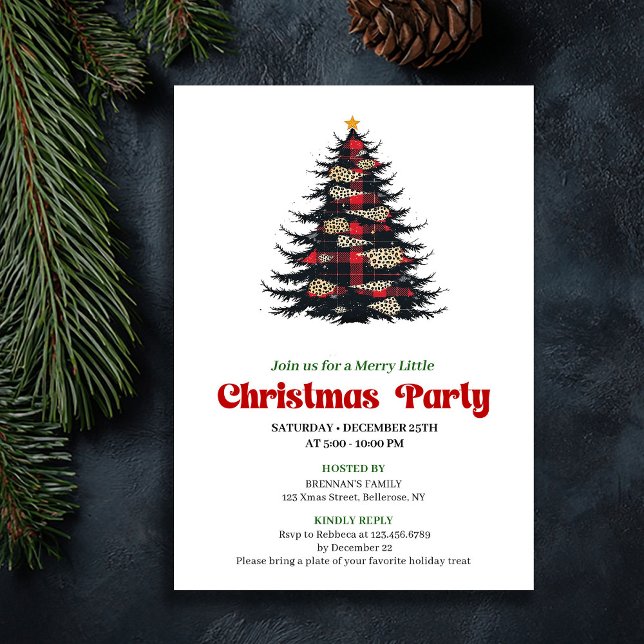 Elegante Invitación a Cena de Navidad en Cuadro Ro (Elegant Red Black Plaid Christmas Dinner Invite)
