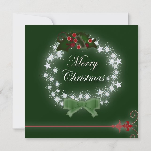Elegante invitación a cenar a los Navidades verdes (Anverso)