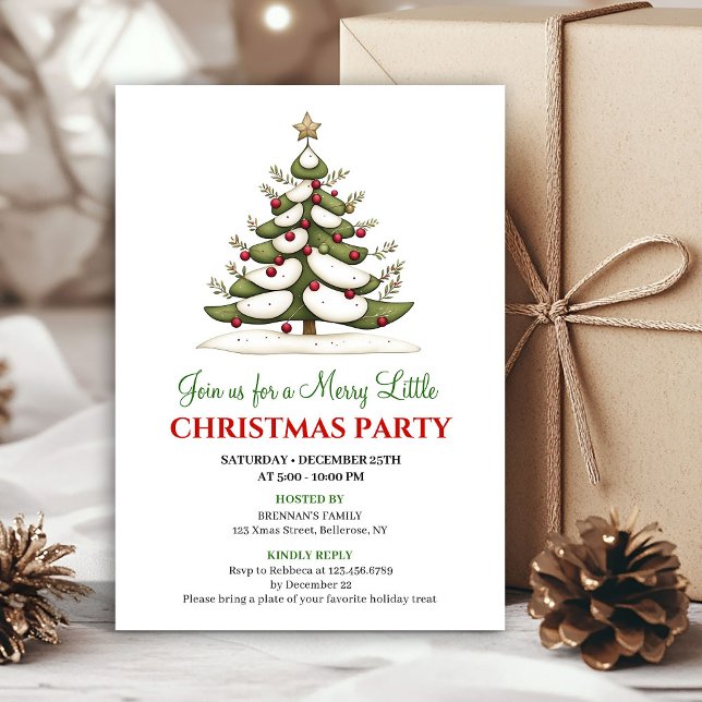 Elegante invitación a cenar con árbol de Navidad c (Elegant whimsical Christmas tree dinner invitation)