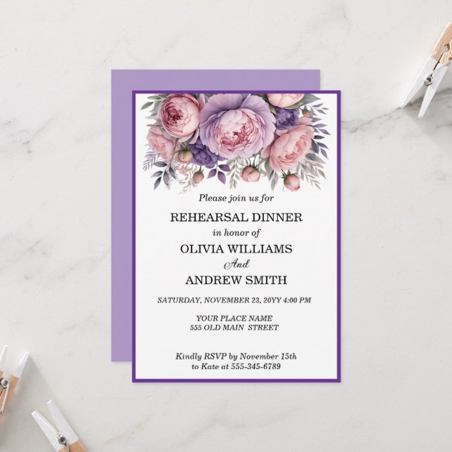 Elegante Invitación a cenar con aroma morado (Anverso/Reverso In Situ)