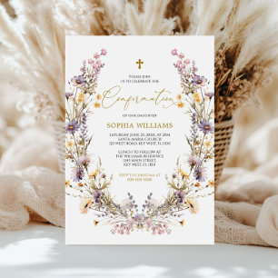 Elegante invitación a confirmación de flor salvaje