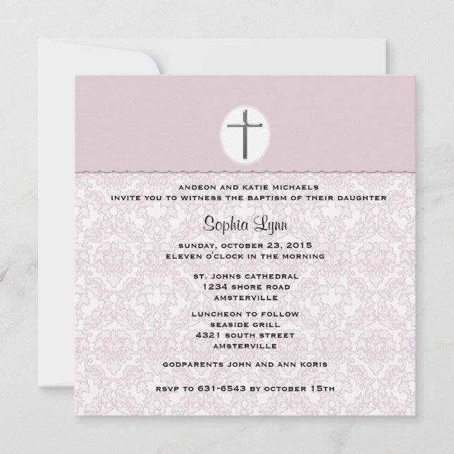 Elegante invitación a Damasco Rosa (Anverso)