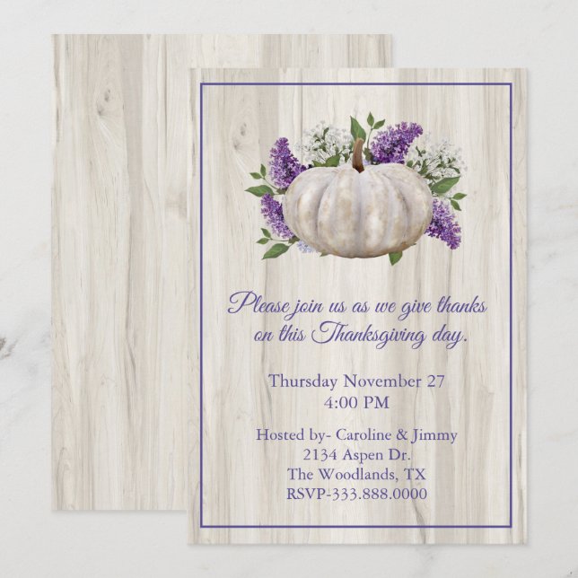 Elegante invitación a dar gracias a la calabaza bl (Anverso / Reverso)