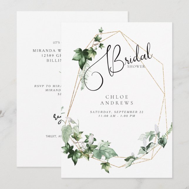 Elegante Invitación a ducha de novia blanca de est (Anverso / Reverso)