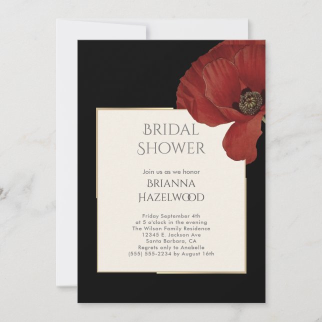 Elegante Invitación a ducha de novia con adormider (Anverso)