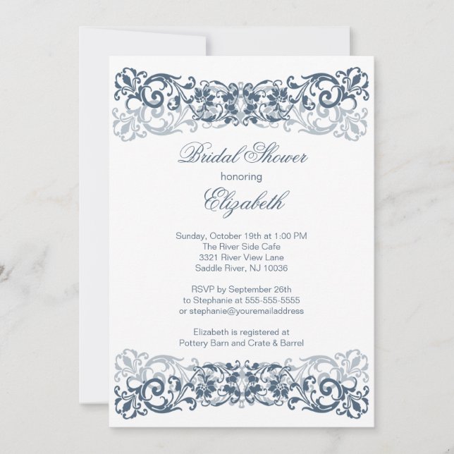 Elegante invitación a ducha de novia con desplazam (Anverso)