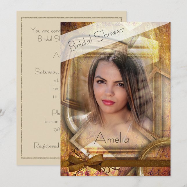 Elegante Invitación a ducha de novia con foto chic (Anverso / Reverso)