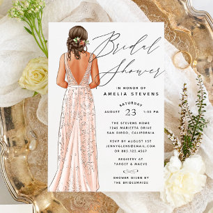 Elegante Invitación a ducha de novia con traje de