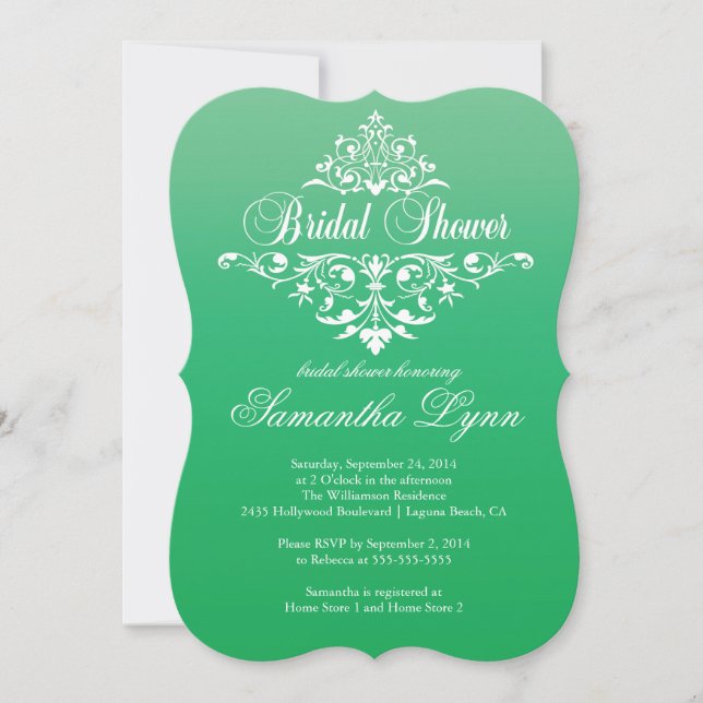 Elegante Invitación a ducha de novia de color esme (Anverso)