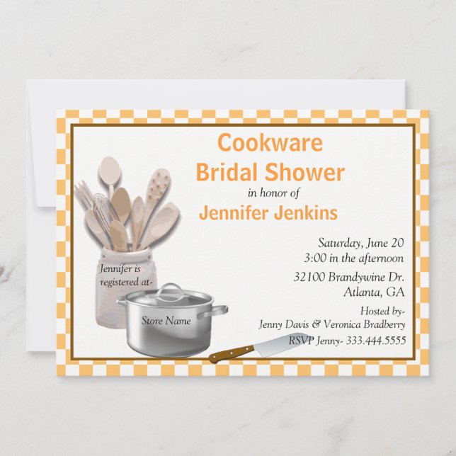Elegante Invitación a ducha de novia de Cookware (Anverso)