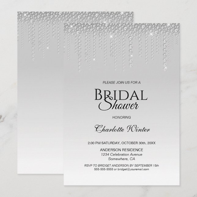 Elegante Invitación a ducha de novia de diamantes  (Anverso / Reverso)