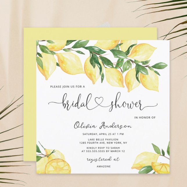 Elegante Invitación a ducha de novia limón (Subido por el creador)