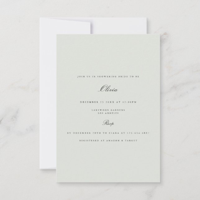Elegante invitación a ducha de novia negra y saban (Reverso)