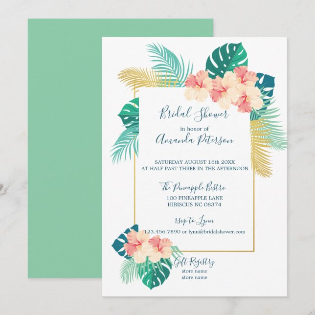 Elegante Invitación a ducha de novias en Hawái Hib (Anverso / Reverso)