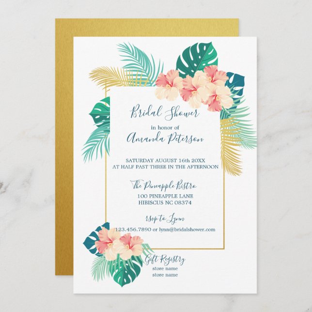 Elegante Invitación a ducha de novias en Hawái Hib (Anverso / Reverso)